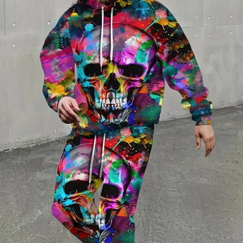 New 2025 spring and autumn 3D printed sweatshirt outfit, featuring a 2025 round neck drawstring waist long trousers sports leisu