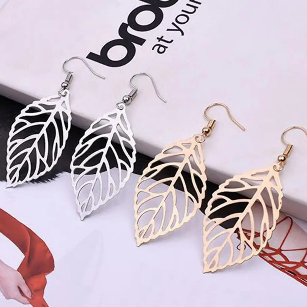 Elegant Lightweight Earrings Minimalist Style Earrings Hollow Leaf Dangle Earrings Bohemian Charm Pendants Vintage for Women