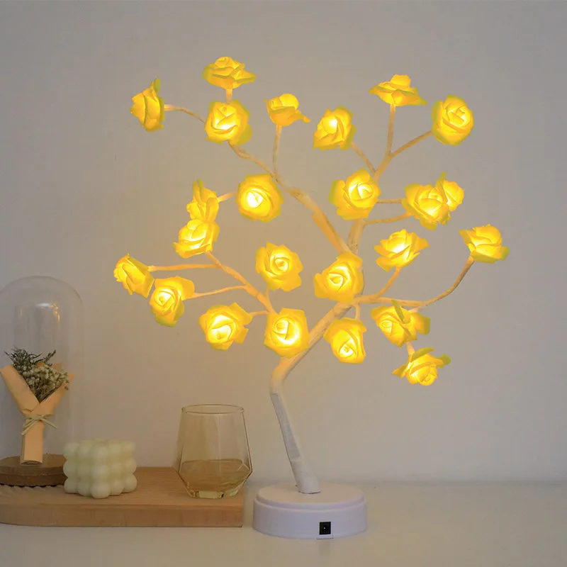 Romantic LED Sakura Night Light USB Switch Simulated Rose Branch Lamp Friend Birthday Gift Small Table Lamp