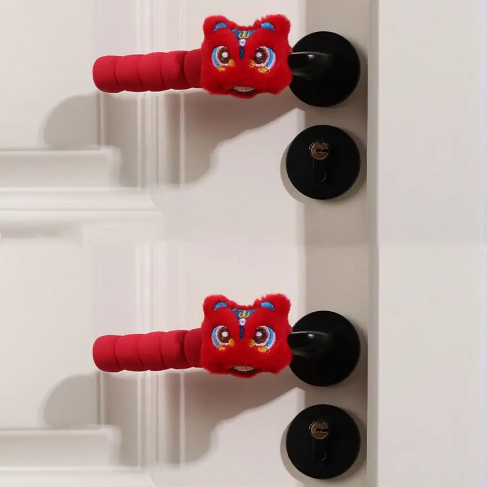 2pcs/set Cartoon Door Doorknob Cover God of Wealth Red Lantern Shape Door Handle Protective Cover Thickened Crashproof