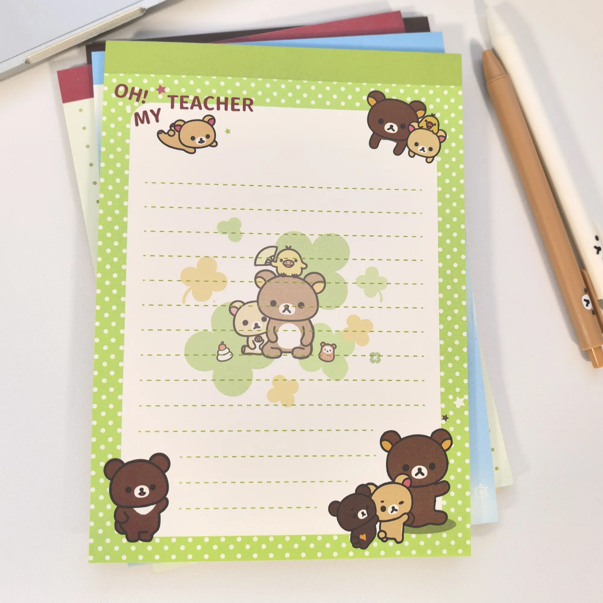 Rilakkuma Full‑Color Tear‑Off Writing Pad, Cute Cartoon Draft & Letter Paper, Portable Notepad for Students