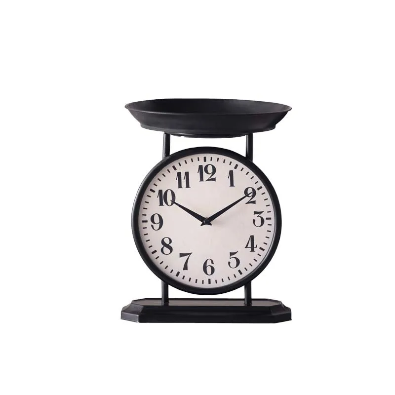 

American wrought iron clock ornament, entrance creative standing bell ornament, black matte tray, seat clock multi-layer fruit p