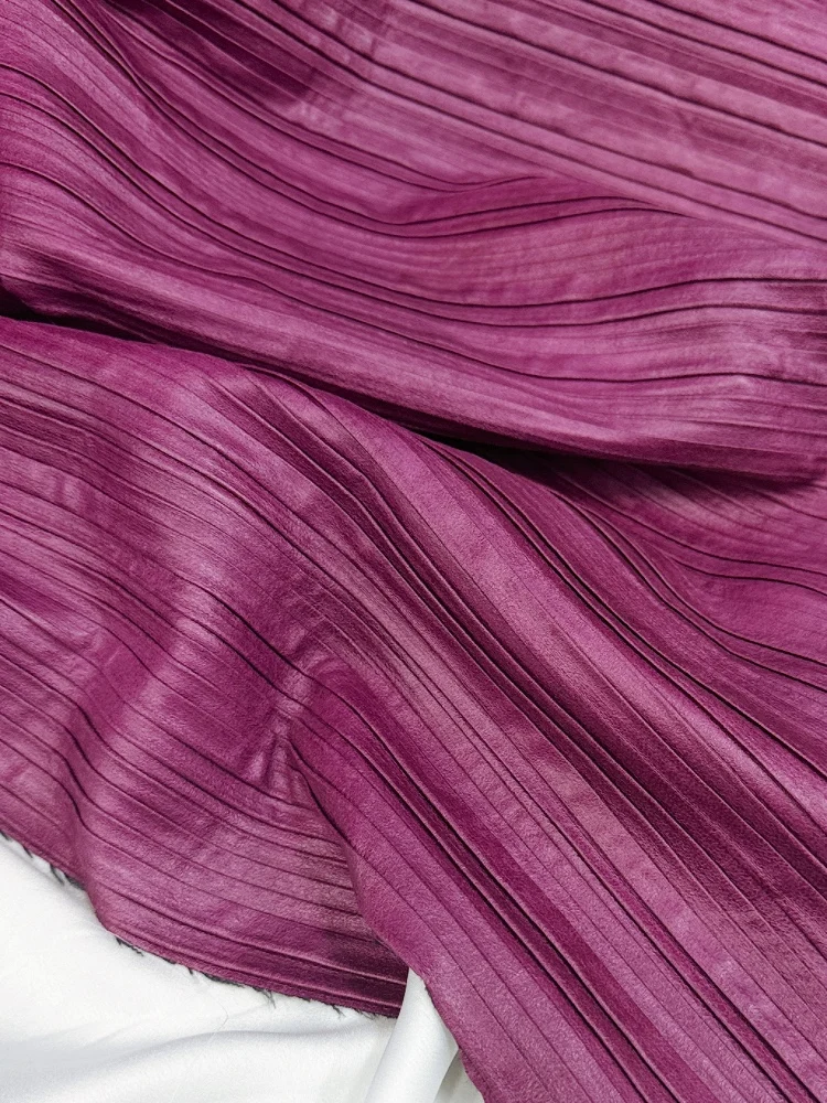 Niche Rose Red Double-Layer Pleated Texture Imitation Leather Fabric Catwalk Dress Stage Style Skirt image 3