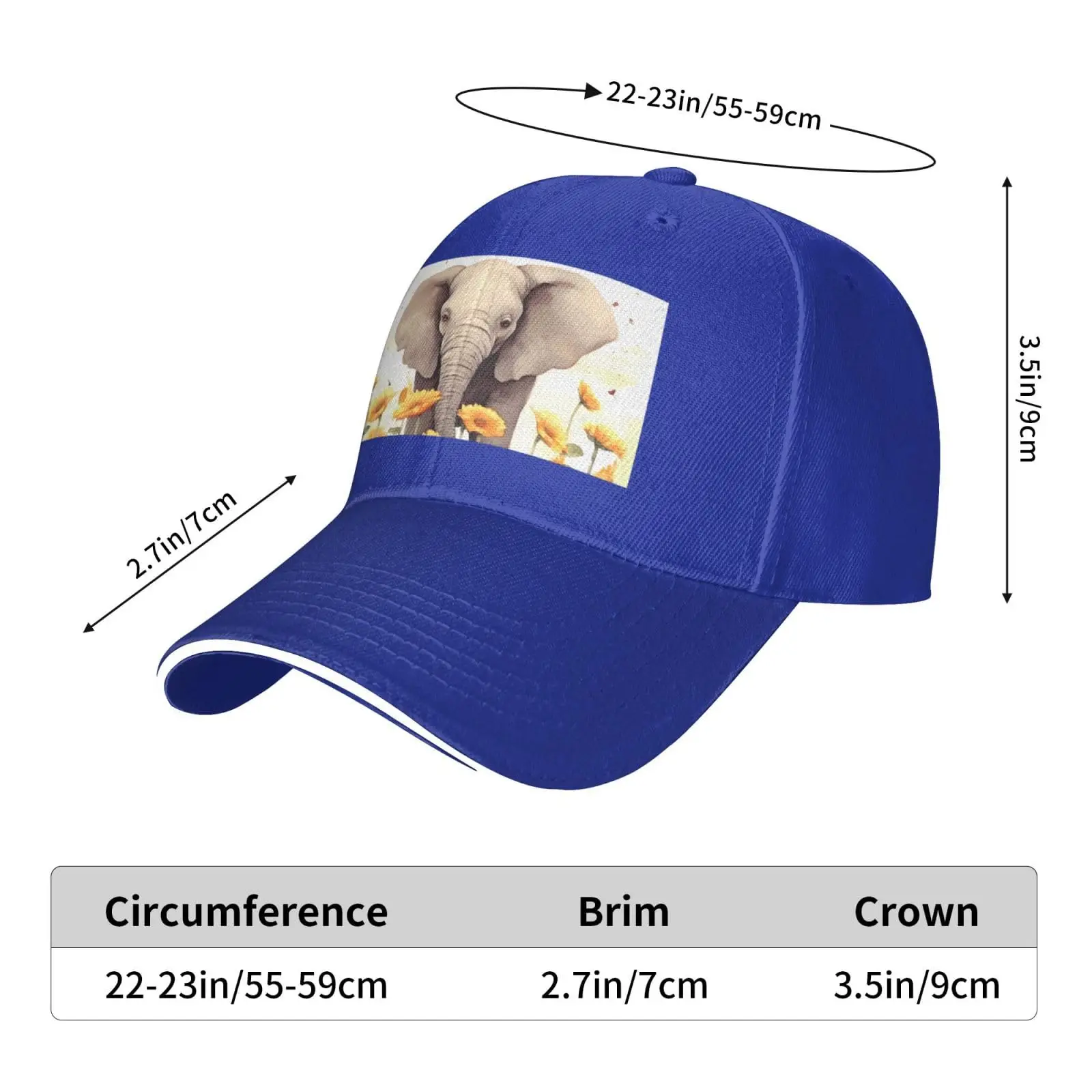 Mannen En Vrouwen Honkbalhoed Olifant En Zonnebloem Printen Stijlvolle Papa Cap Trucker Low Profile Hoeden Verstelbaar Wasbaar Blauw