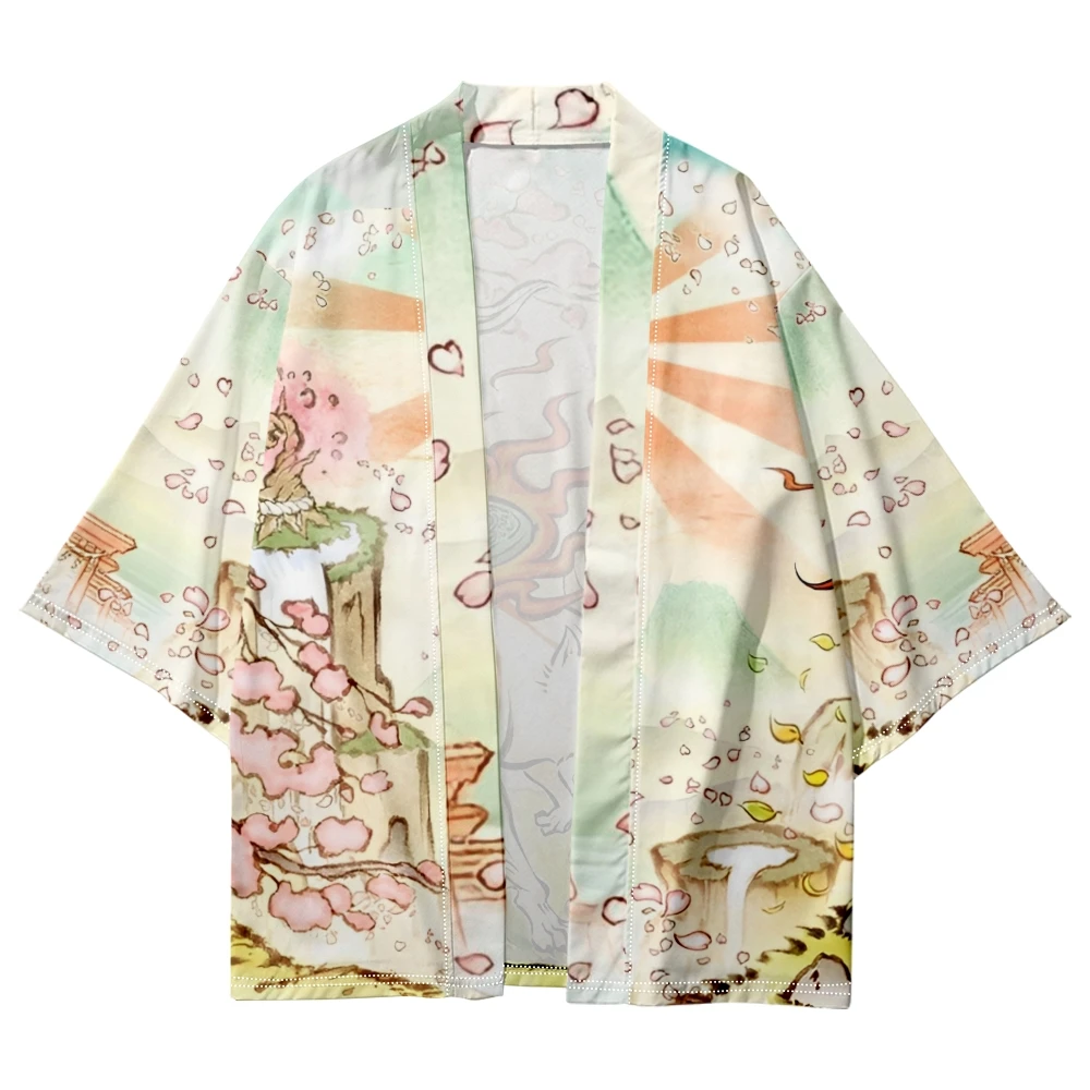 Japanese Style Anime Fox Print Traditional Kimono Women Men Yukata Cardigan Shirts Cosplay Haori Oversized Streetwear Tops