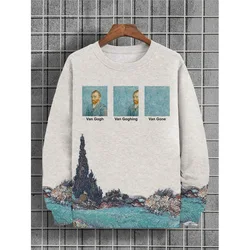 Autunno Sweatshir per uomo pullover oversize o-collo T-Shirt moda manica lunga T Shirt uomo 3d Van Gogh Graphic felpa con cappuccio stampa Top