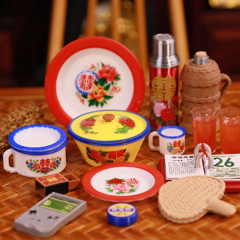 Retro Styled Chinese Miniature Dollhouse; Comes with Classic Kitchenware and Doll Accessories