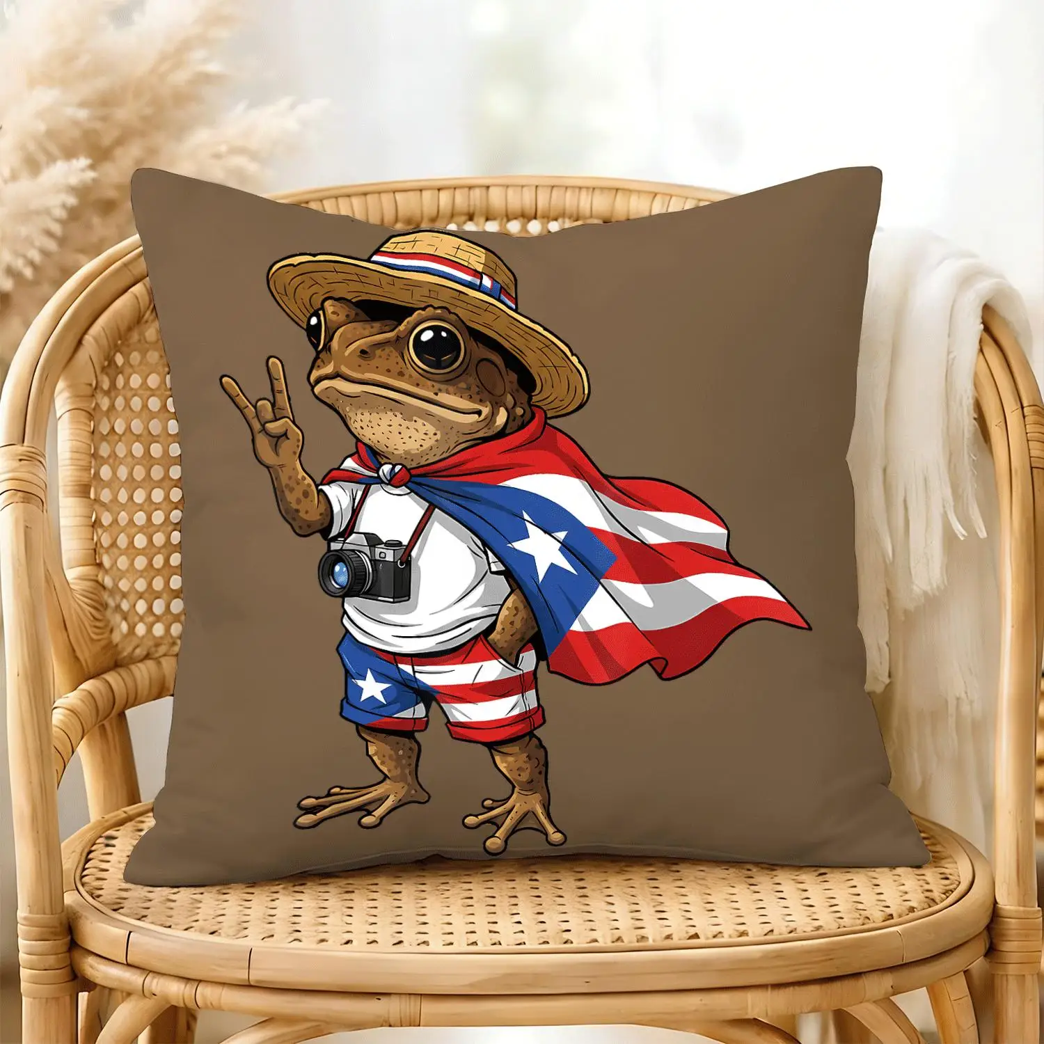 Coqui Frog Puerto Rico Taino Flag Double-Sided Pillow Cover, Home Decor Holiday Gift Cushion Case