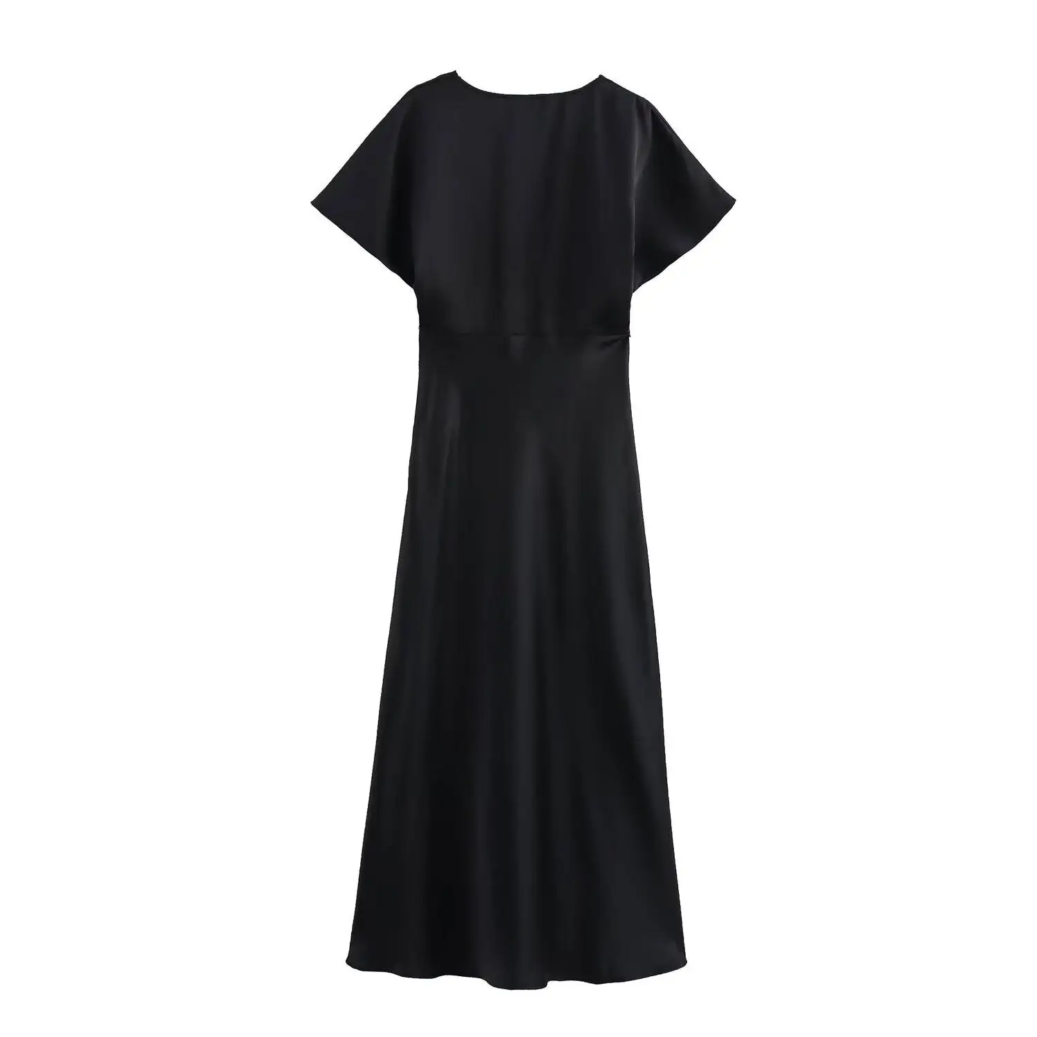 Ele Silk Satin Midi Dr JNLEAOG Damska Sukienka Midi z Satyny Jedwabnej, Nowy Model Jesienny, Dekolt w Serek, Casualowa, Jednoczęściowa, Poliester...