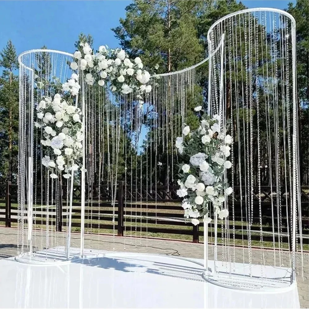 Weißgoldener Metall-Hochzeitshintergrundständer in Kurvenform mit Hohldesign und Acrylperlen-Dekoration, kein Licht erforderlich für Partyveranstaltungen – Detail 2