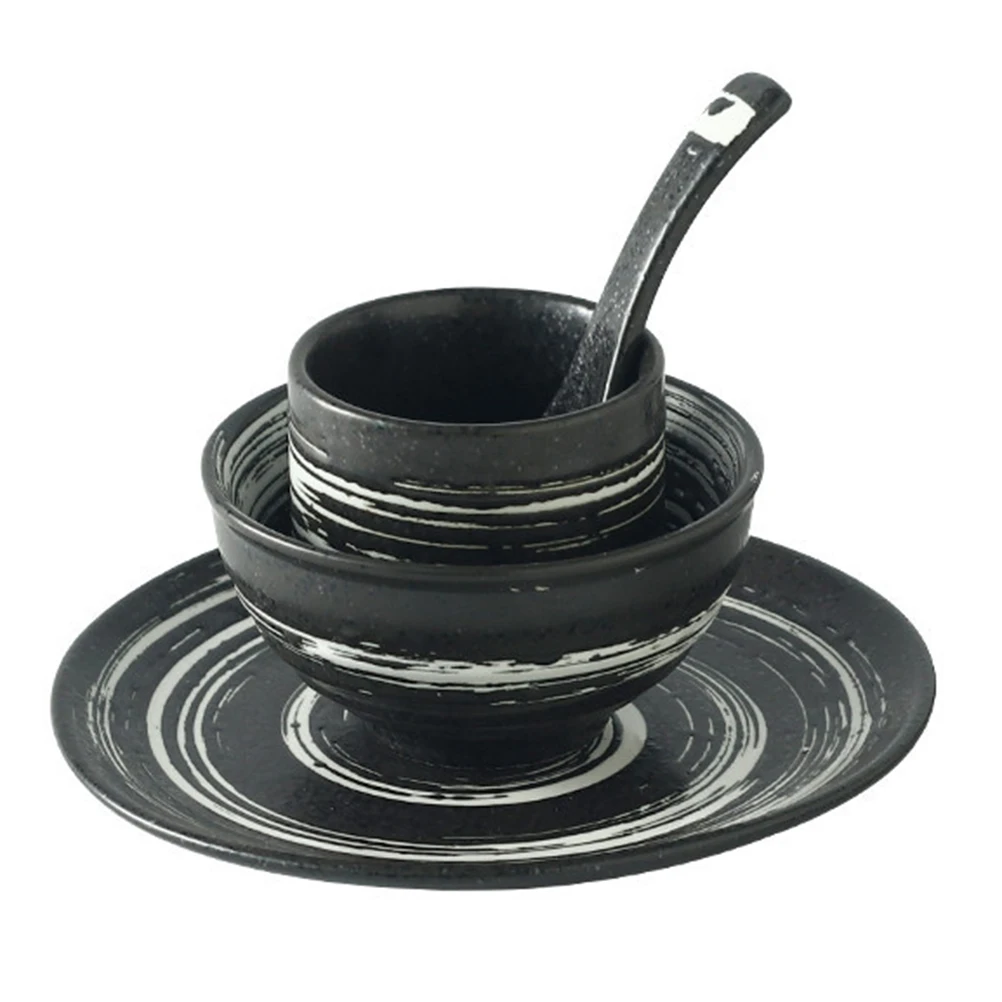 

1Set Ceramic Bowl Dish Set Four-Piece Handmade Tableware Vintage Pattern Home Sushi Restaurant Use Sushi Restaurant Ceramic Bowl