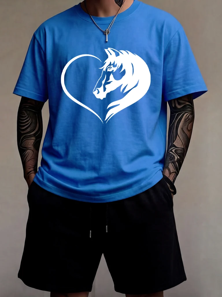 

Horses Make People Happy Print Man Pocket Loose Shorts Sets Summer Simple T Shirt Cotton Breathable Street Clothing Soft Clothes