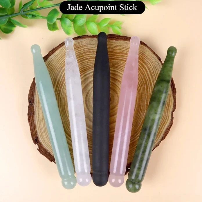 Palo de masaje de Jade Natural para terapia de SPA, punto de acupuntura facial, piedra de Jade de Cuarzo Rosa, Gua Sha, masajeador de raspado