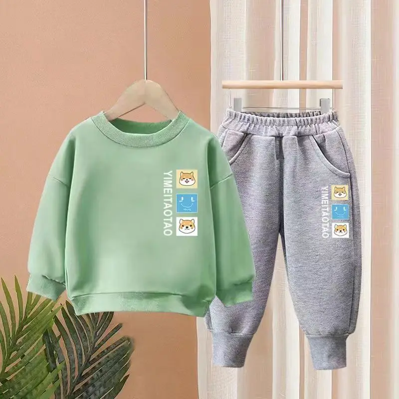 Autumn Kid Boy Clothes Set Children Girls Cartoon Printed Sweatshirts Pullover Top And Pants Suit Baby Top Bottom Tracksuits