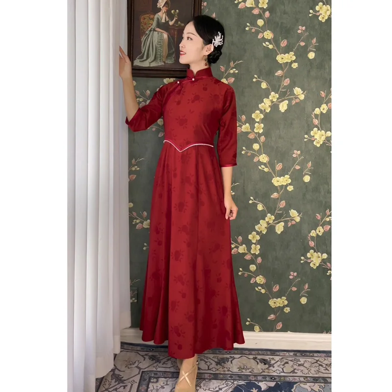 

Юбка макси Xiao Ran Little Fi Tail, красная, в стиле ретро, осенне-зимняя, новая, стройнящая, для свадьбы и повседневной носки