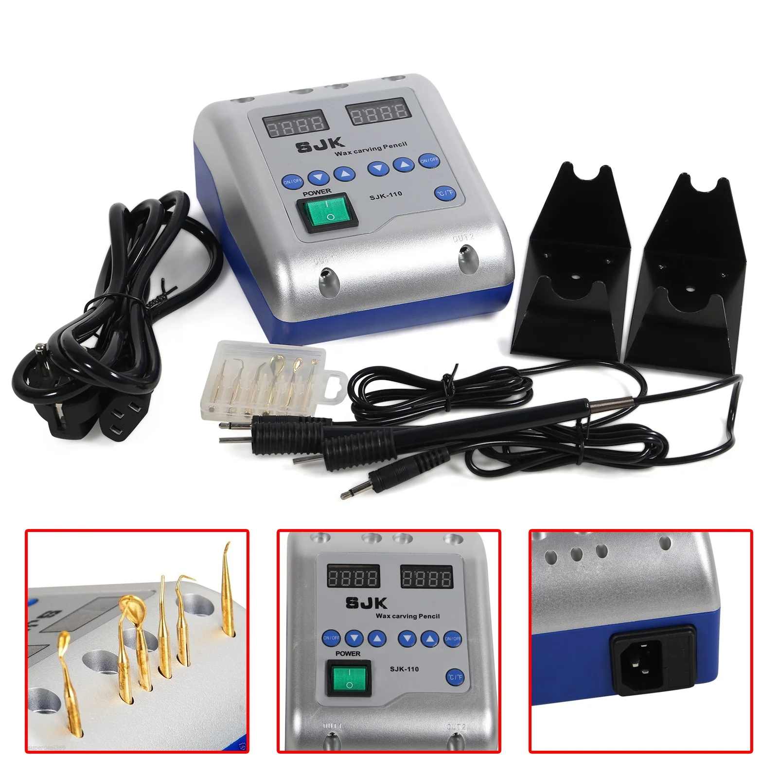 Hot Sale! den tal Lab Electric Knife Waxing Machine Double Carving Pen Waxer Carver & 6 Wax Tips