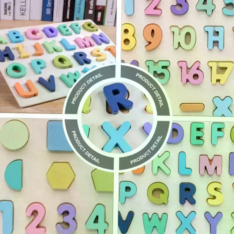 Children's Educational Wooden Puzzle Blocks for Number and Letter Cognitive Development