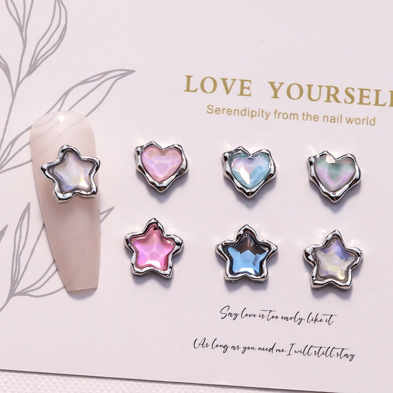 5PCS Luxury Alloy Love Heart Star Nail Art Rhinestone Charms Parts Jewelry Accessories Manicure Decor Nails Decoration Supplies