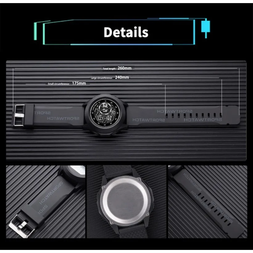 남성용 기술 전자 시계 다기능 야간 조명 야외 스포츠 전자 시계