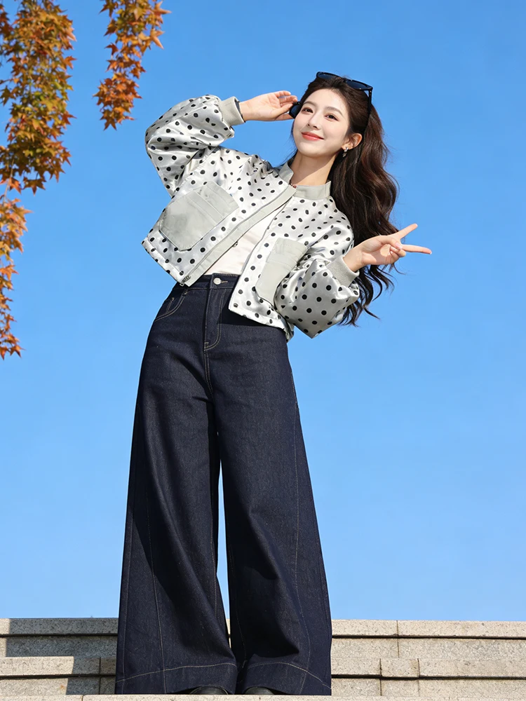 

American Polka Dot ort Jaet Women's Spring 2026 New Faion Loose Small Size Baseball orm Cute Commute Sle Coat