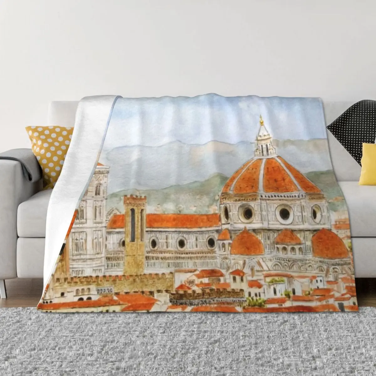 

Italy Florence Cathedral Duomo watercolor painting with background Throw Blanket warm winter Luxury Heavy Blankets