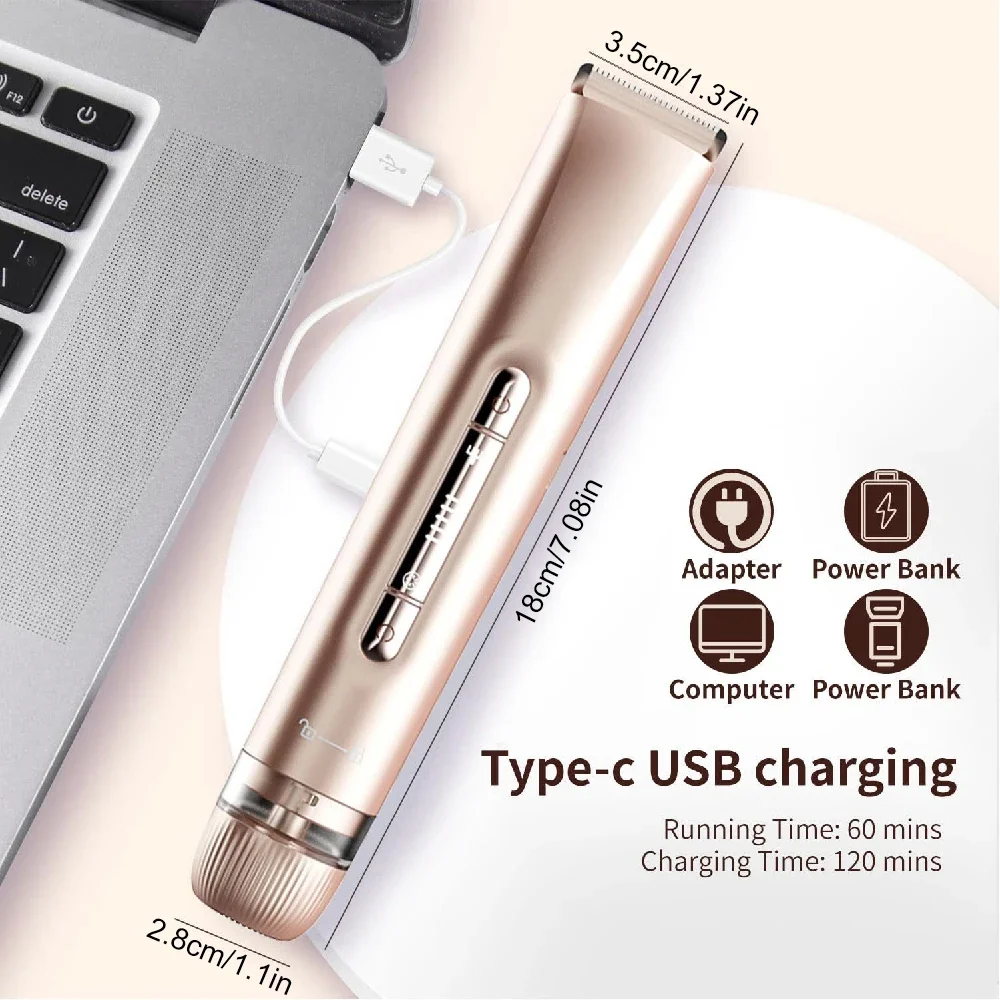Rechargeable Women Body Hair Trimmer, Waterproof Electric Bikini Trimmer, Cordless Lady Shaver for Wet & Dry Use