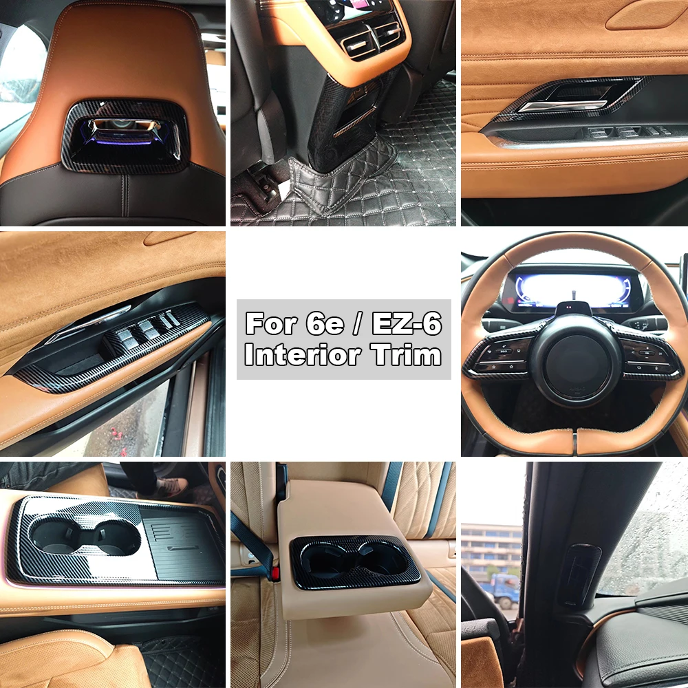 Carbon Fiber Pattern Center Console Panel Interior Trim Cover Stickers For 2025 2026 Mazda 6e EZ-6 Car Accessories