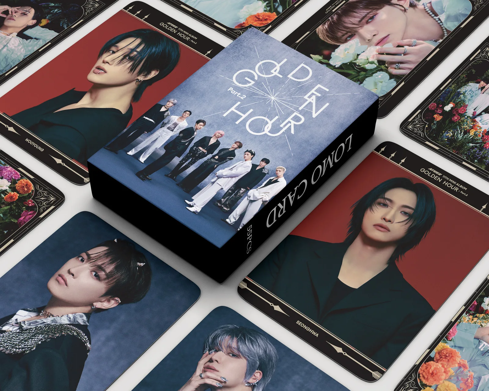 55 Pz/set ATEEZ Nuovo Album GOLDEN HOR: Parte.2 Carte Lomo HD Printd Cartoline Fotografiche di Alta Qualità Seonghwa Yunho San Mingi Ventole Regali