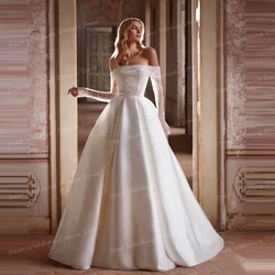 Elegant Strapless Wedding Dresses A Line Glitter Off Shoulder Woman‘s Bridal Gowns Long Sleeve Satin Robe De Mariée Customized