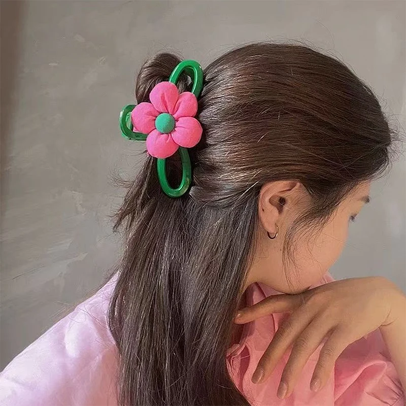 1 Stück 3D-Blumen-Haarspange, neuer grüner Haarklammer-Stil, Haarnadel für Dutt auf der Rückseite des Kopfes, geeignet für dickes Haar – Detail 4