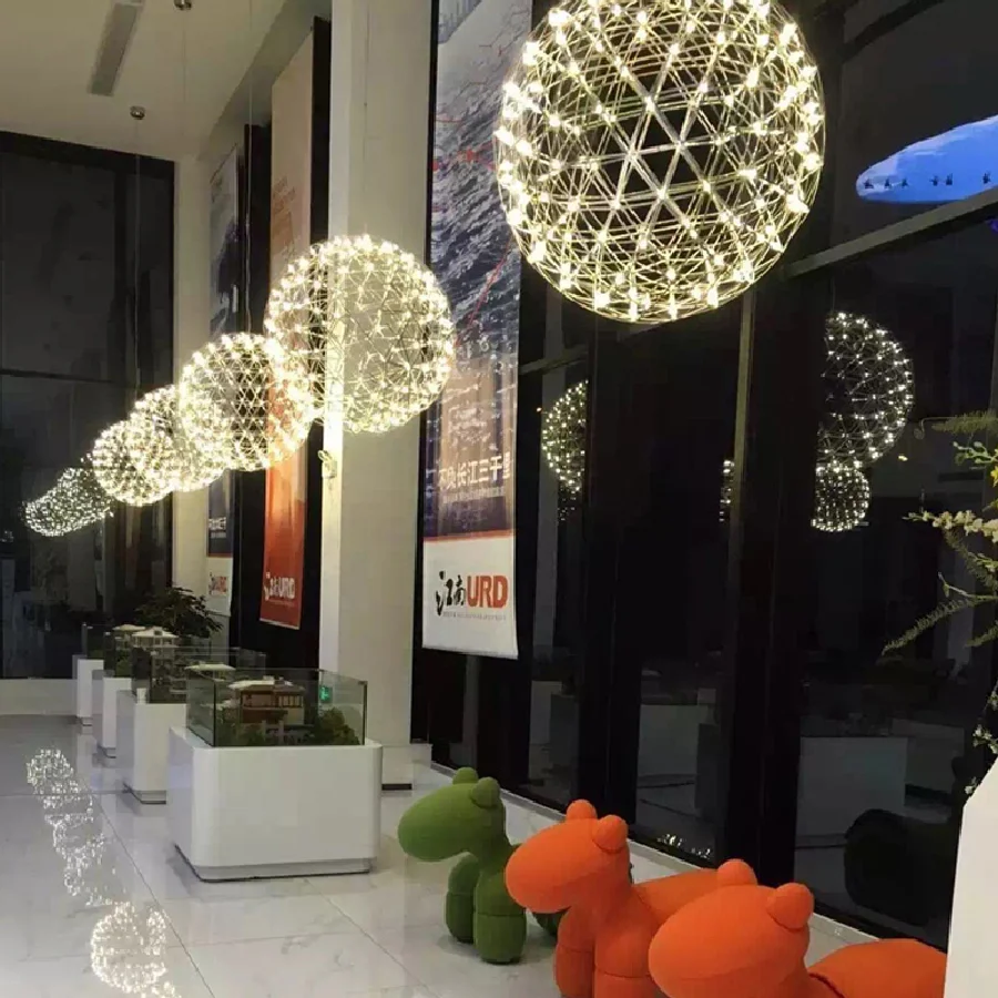 

Modern brief Loft spark ball LED Chandelier fixture Firework Ball stainless steel lobby pendant Lamp home deco lighting 110-240V