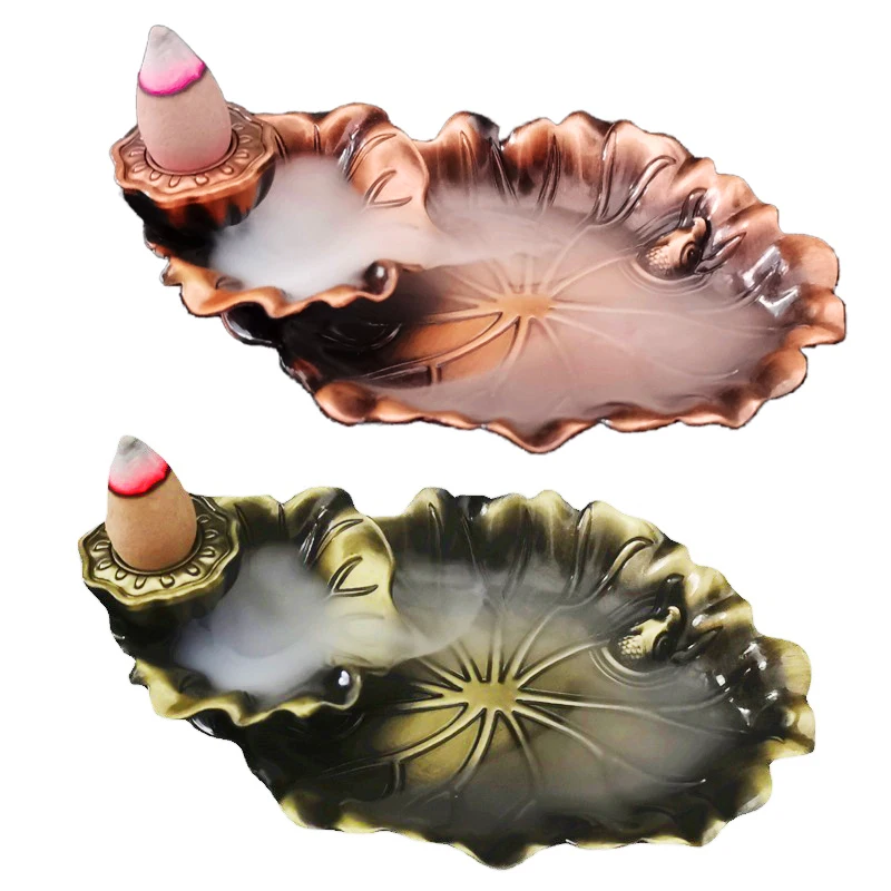 Backflow Incense Burner Leaf Tower Smoke Reflux Fragrance Holder Censer Aromatherapy Incense Stick Holder Home Yoga Room Decor