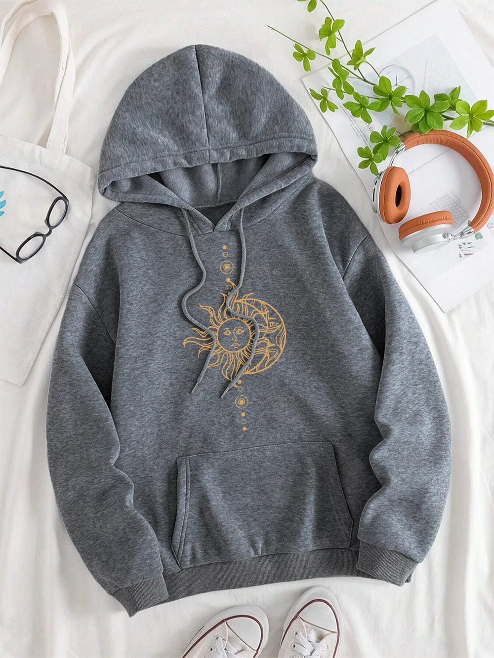 Funny\'S Sun And Moon Face Men Women Hoody Hip Hop Loose Hoodies Harajuku Loose Sweatshirt Fashion Warm O-Neccouple Clothes