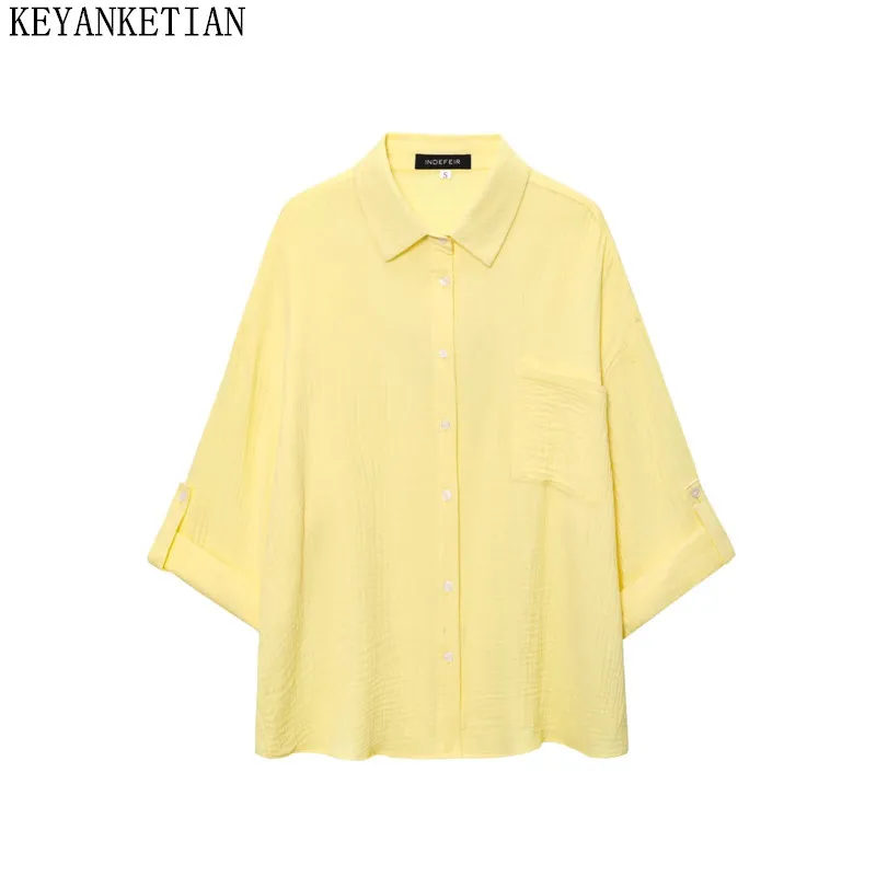 

KEYANKETIAN Lazy Style Sleeveless Lapel Pocket Decoration Single Breasted Loose Casual Shirt for Women
