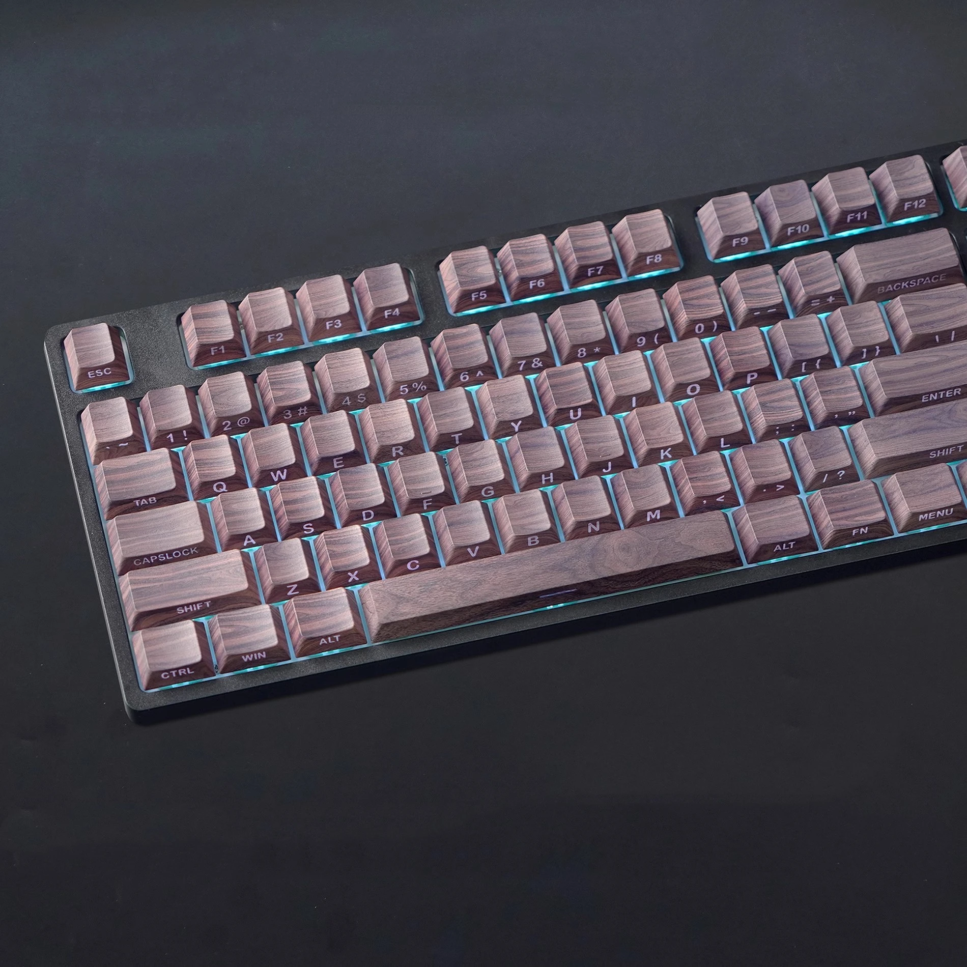 

133 Keys/set Walnut Wood Color Scheme 5 Sides Dye Subbed Key Caps Side Engraved Translucent Keycaps Cherry Profile WoodGrain