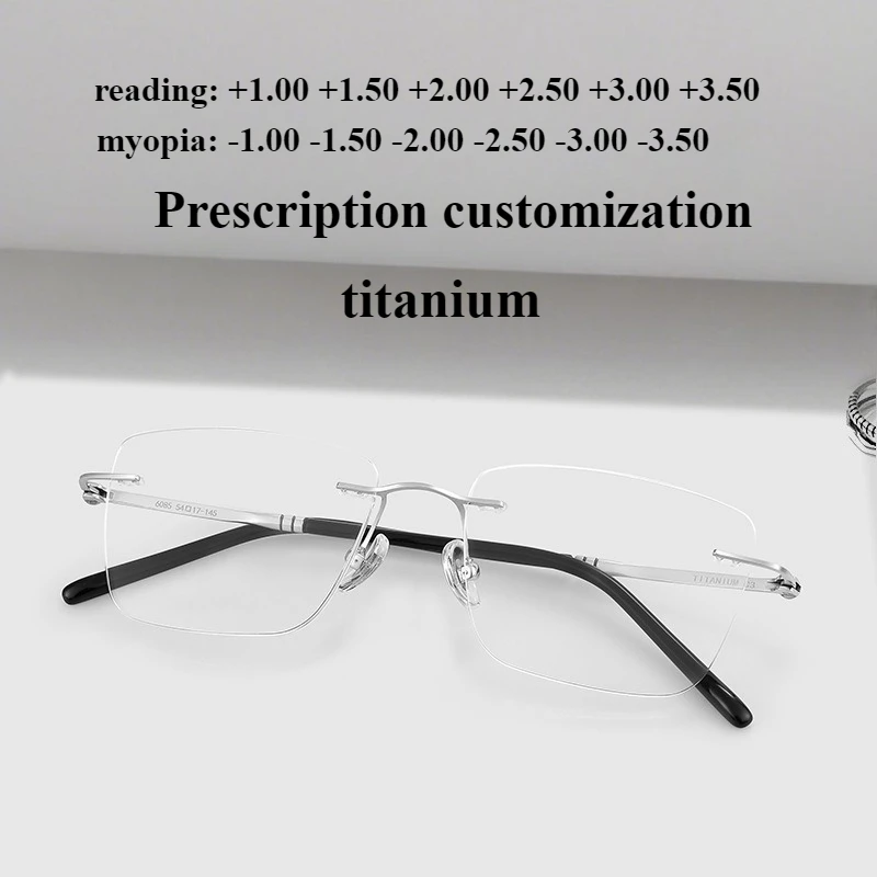 

Ультралегкие мужские очки без оправы из чистого титана, очки для близорукости по рецепту, очки для чтения с защитой от синего света