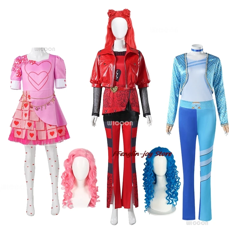 Fato de Cosplay Borgonha Queen Hearts, uniforme de Halloween, vermelho e rosa, traje completo, vermelho e azul, Marie Princess, descendentes, descendentes, 4