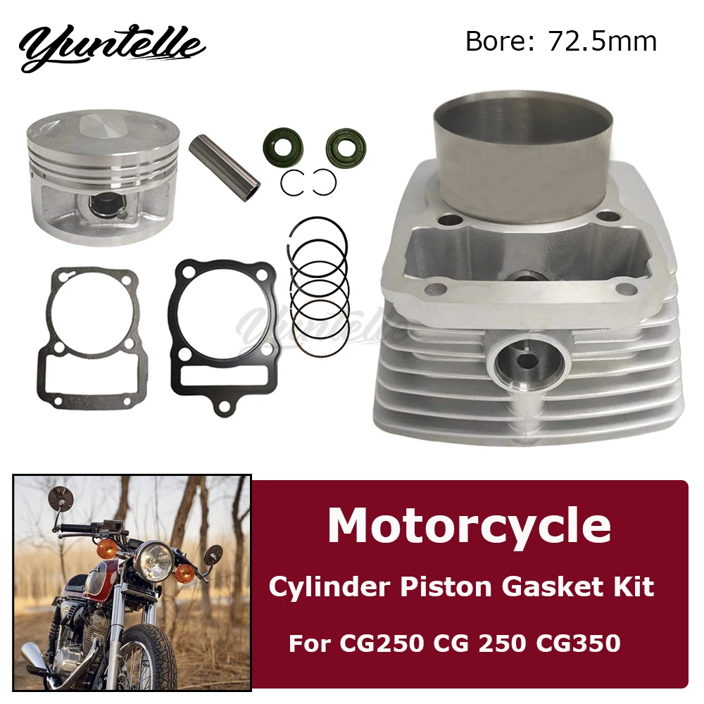 Kit de Cilindro de Motor de 72.5mm para Honda CG250 CG 250 CG350 350CC ATV, Piezas de Equipo para Motocicleta, Juego de Anillos de Pistón y Juntas