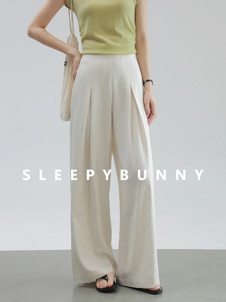 High Waist Wide Leg Striped Casual Pants for Women – Lightweight Summer Trousers with Pleated Front, Elastic Waist Relaxed Fit