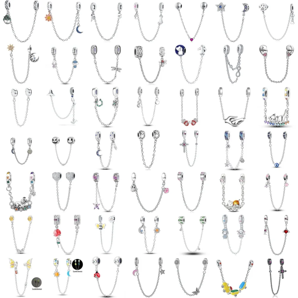 

925 silver，Women's Safety Chain - DIY Bead Bracelet With Moon,Star,Animal,Cross Pendant - Fashion Jewelry Gift for Girls ﻿