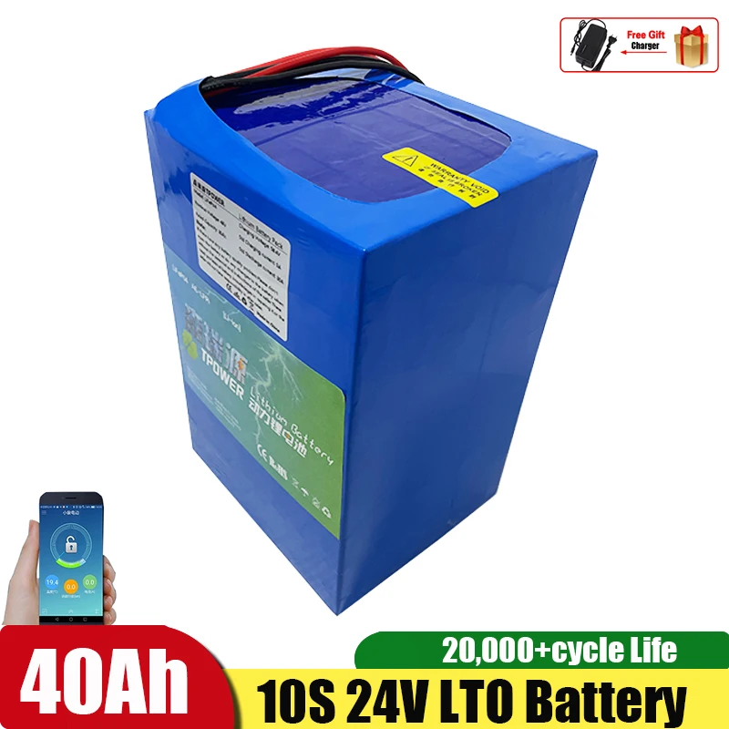 24V 40Ah LTO Battery Pack Lithium Titanate Battery 24V 40000mAh Bicycle Moped Power Tools Battery+5A Charger