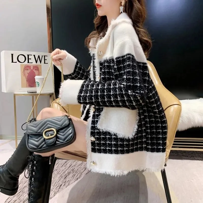 2025 herbst Winter Neue Kleine Wind Lamm Pelzmantel Frauen Pelz Eine Nachahmung Kaninchen Pelz Jacke Weibliche Lose Strickjacke Jacken