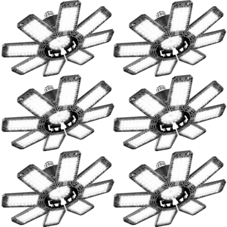 

Комплект из 6 светодиодных светильников для гаража - 240 Вт, 24000 лм, 6500K, потолочные LED-лампы для гаража с 8+1 деформируемыми панелями, цоколь E26/E27, для LED-освещения в мастерских