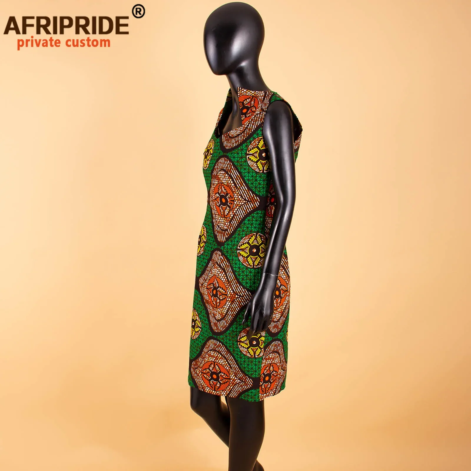 African Bodycon Dresses for Women Sleeveless Collar Wax Cotton Dress Dashiki Clothing Ankara Fabric AFRIPRIDE A1925036