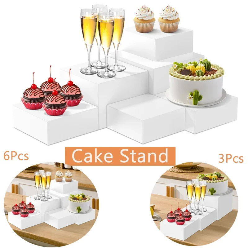 

3/6Pcs Acrylic Buffet Risers Stackable Cake Stand with White Box Cupcake Holder Dessert Food Display Stand for Parties Weddings