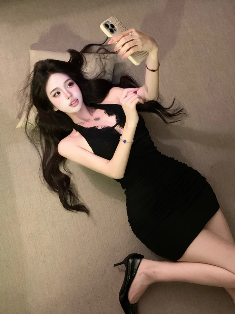 Black Sequin Backless Neck Hanging Dress Women's Winter Body Shape Pure Desire Short Skirt Korean Style Slim Fit Casual Spring view 3