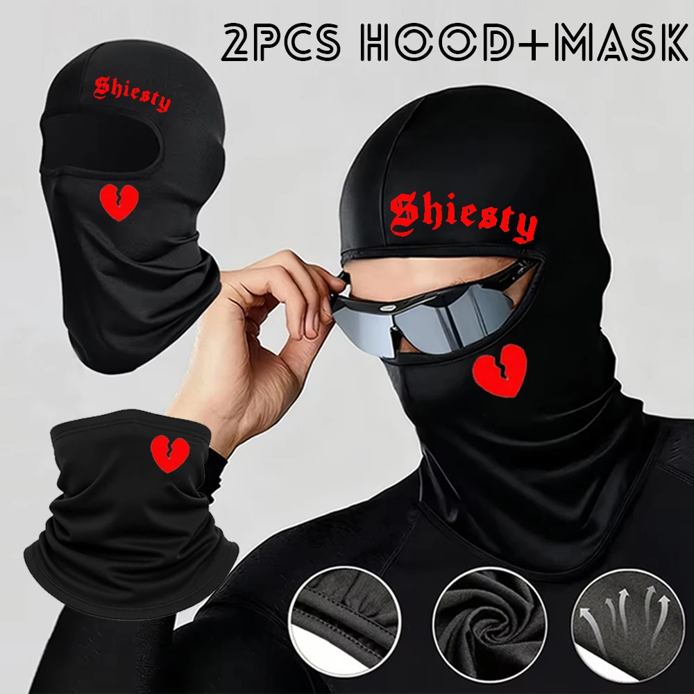 قطعتان من قناع الوجه لركوب الدراجات بطباعة الحروف، قبعة بالاكلافا، قابلة للتنفس، إكسسوارات رياضية خارجية متعددة الوظائف، غطاء محرك السيارة
