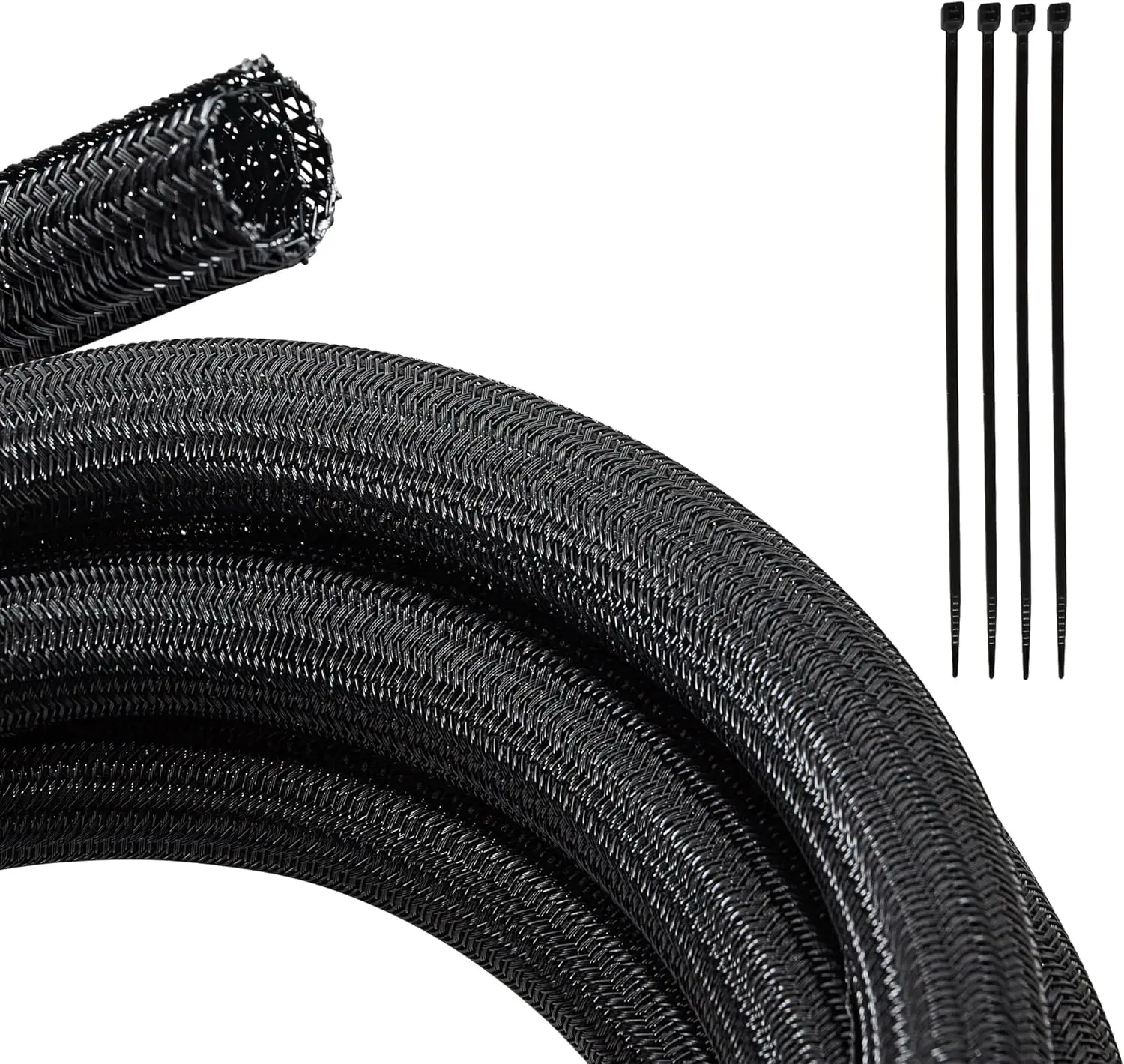 

10 Ft 3/4" Split Cable Sleeve - Braided Wire Loom for Cord Management, Flexible Self-Wrap Protector for Automotive, Home, Office - Black