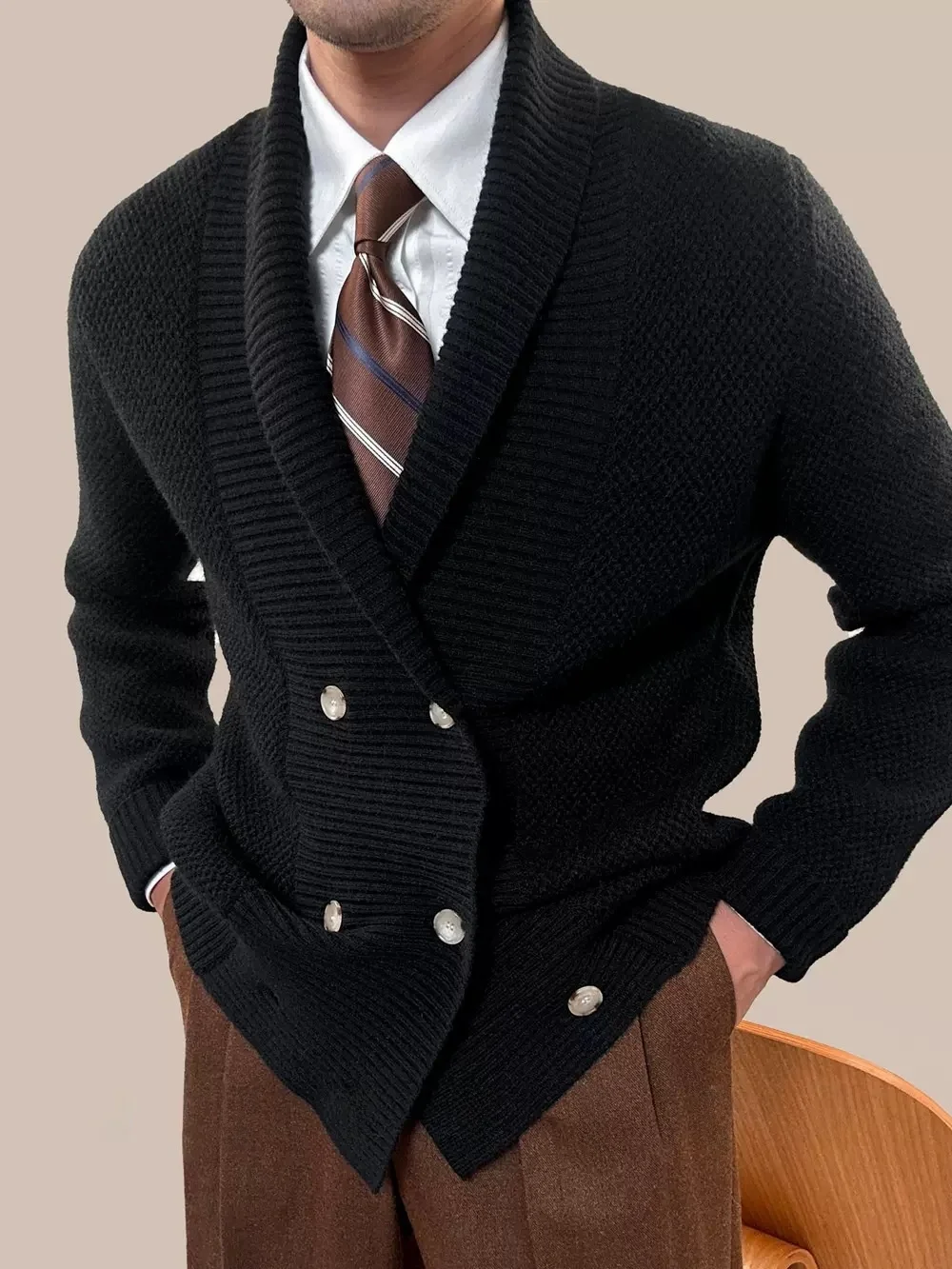 

Мужской вязаный кардиган с V-образным вырезом, приталенный, деловой стиль, осенне-зимняя модная верхняя одежда, повседневный, с длинным рукавом, из смесового полиэстера