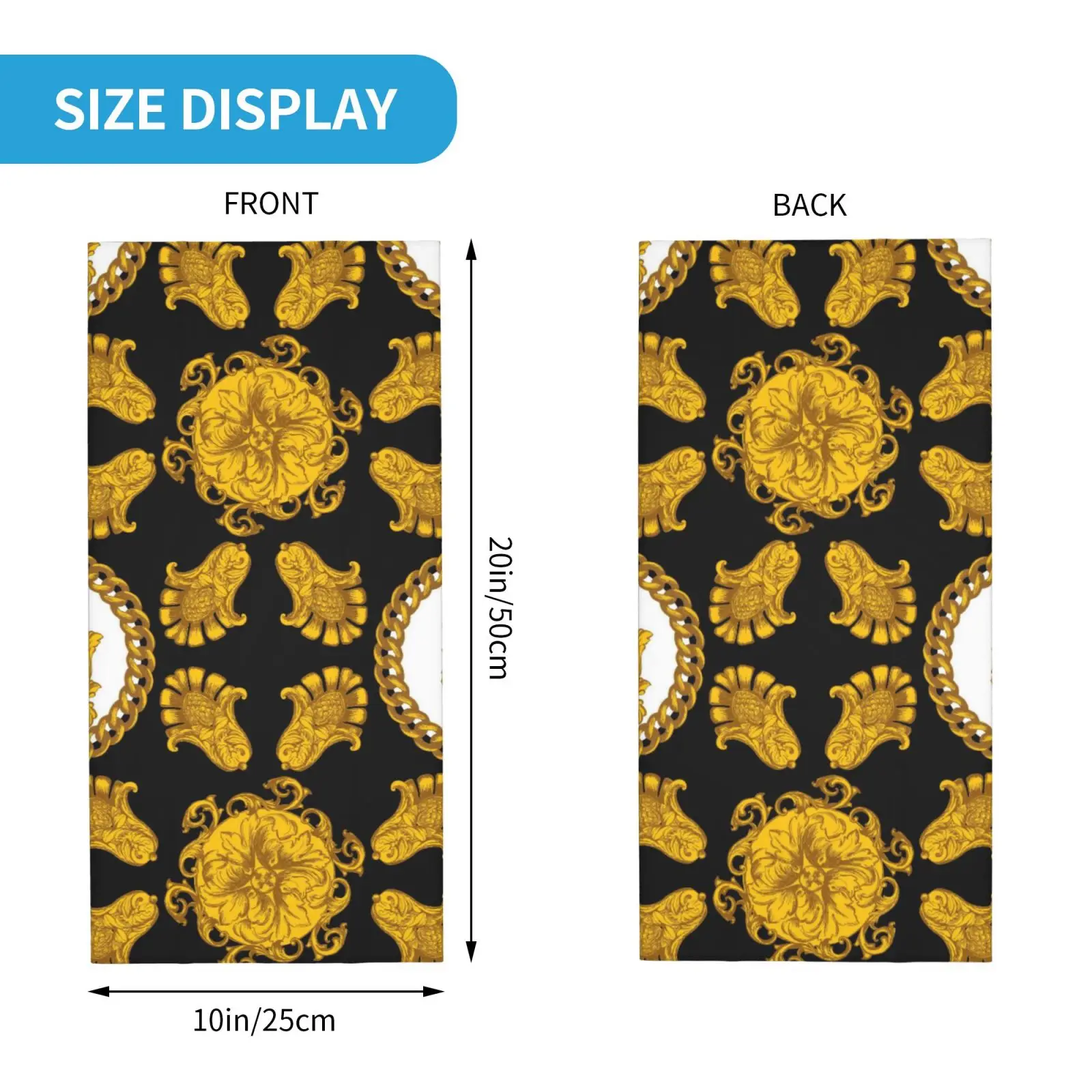 Luxury Golden Baroque Neck Gaiter Seamless Tube Bandana, Retro Ornamental Print Face Cover Scarf for Motorcycle Riding Party